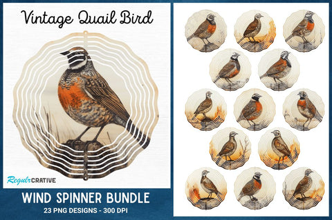 Vintage Quail Bird Wind Spinner Bundle Sublimation Regulrcrative 