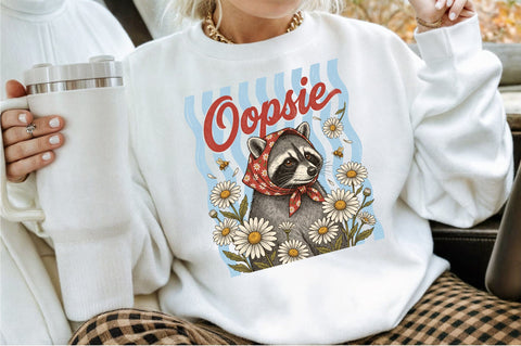 Vintage Raccoon Daisy Scarf PNG Sublimation designartist 