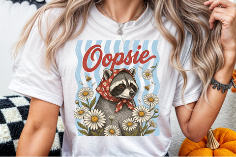 Vintage Raccoon Daisy Scarf PNG Sublimation designartist 