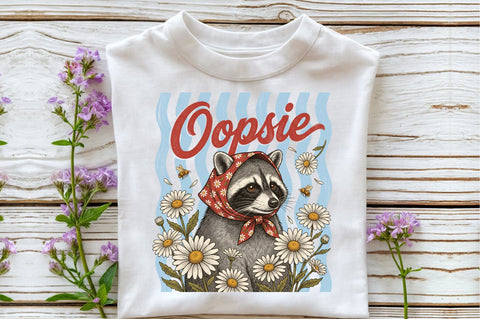 Vintage Raccoon Daisy Scarf PNG Sublimation designartist 