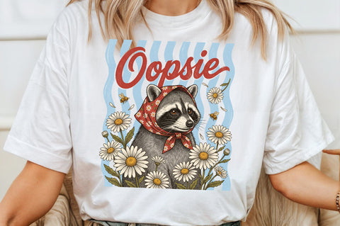 Vintage Raccoon Daisy Scarf PNG Sublimation designartist 