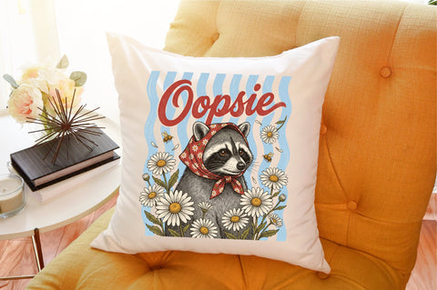 Vintage Raccoon Daisy Scarf PNG Sublimation designartist 