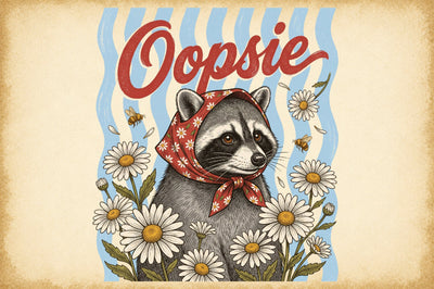 Vintage Raccoon Daisy Scarf PNG Sublimation designartist 