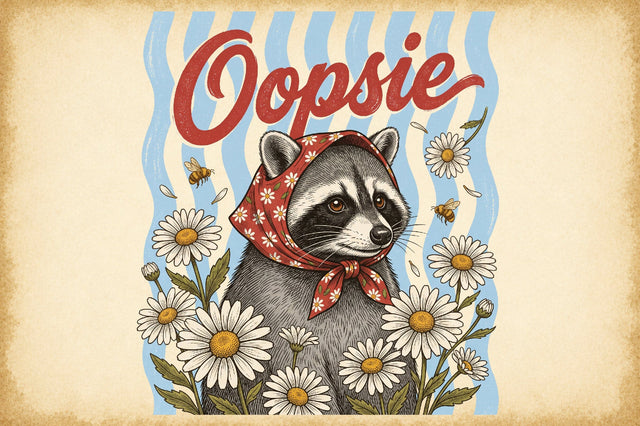 Vintage Raccoon Daisy Scarf PNG Sublimation designartist 