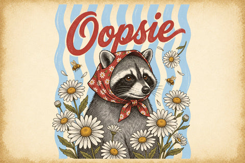 Vintage Raccoon Daisy Scarf PNG Sublimation designartist 