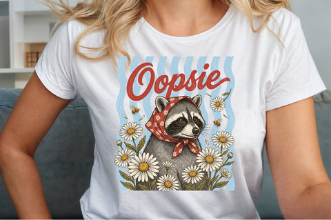 Vintage Raccoon Daisy Scarf PNG Sublimation designartist 