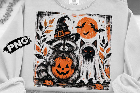 Vintage Raccoon Witch Ghost Cat Halloween SVG DesignDestine 