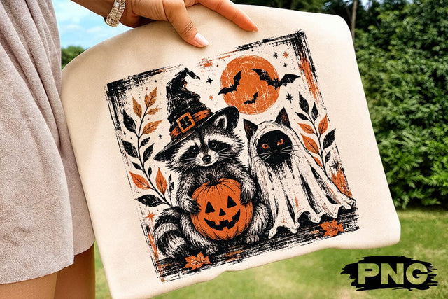 Vintage Raccoon Witch Ghost Cat Halloween SVG DesignDestine 