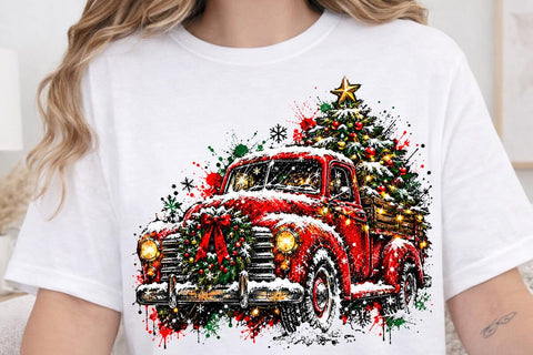 Vintage Red Christmas Truck PNG Sublimation SVG DesignDestine 