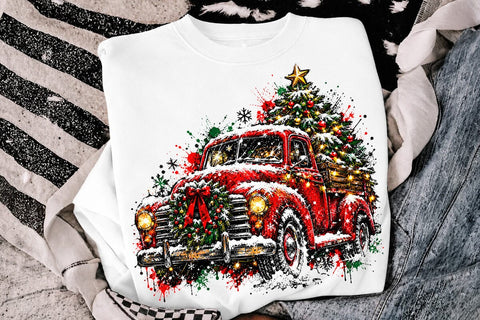Vintage Red Christmas Truck PNG Sublimation SVG DesignDestine 