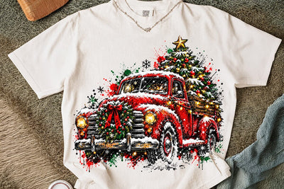 Vintage Red Christmas Truck PNG Sublimation SVG DesignDestine 