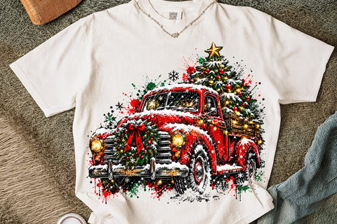 Vintage Red Christmas Truck PNG Sublimation SVG DesignDestine 