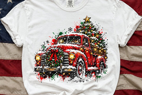 Vintage Red Christmas Truck PNG Sublimation SVG DesignDestine 