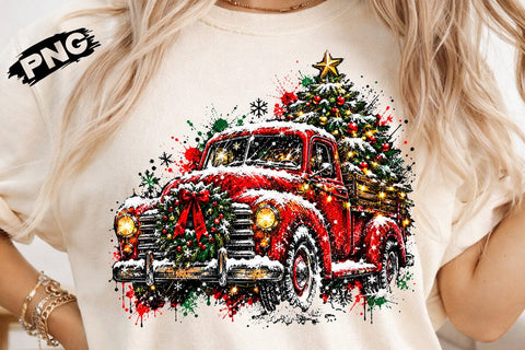 Vintage Red Christmas Truck PNG Sublimation SVG DesignDestine 