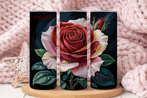 Vintage Red Rose 20oz Tumbler Wrap Sublimation DesignSVG 