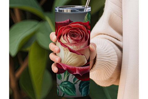Vintage Red Rose 20oz Tumbler Wrap Sublimation DesignSVG 