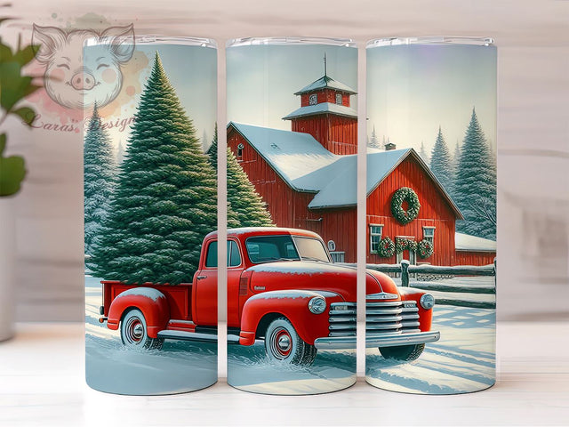 Vintage Red Truck Christmas Tree 20 oz Skinny Tumbler Sublimation Design, Straight & Tapered Tumbler Png, Christmas Red Truck Tumbler Png, Digital Download PNG Sublimation Lara' s Designs 
