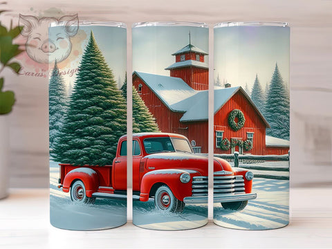 Vintage Red Truck Christmas Tree 20 oz Skinny Tumbler Sublimation Design, Straight & Tapered Tumbler Png, Christmas Red Truck Tumbler Png, Digital Download PNG Sublimation Lara' s Designs 