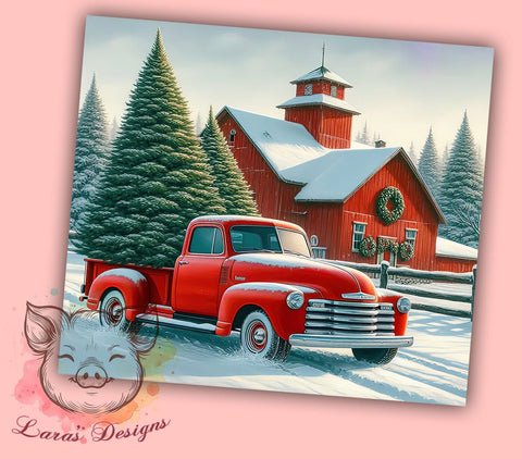Vintage Red Truck Christmas Tree 20 oz Skinny Tumbler Sublimation Design, Straight & Tapered Tumbler Png, Christmas Red Truck Tumbler Png, Digital Download PNG Sublimation Lara' s Designs 