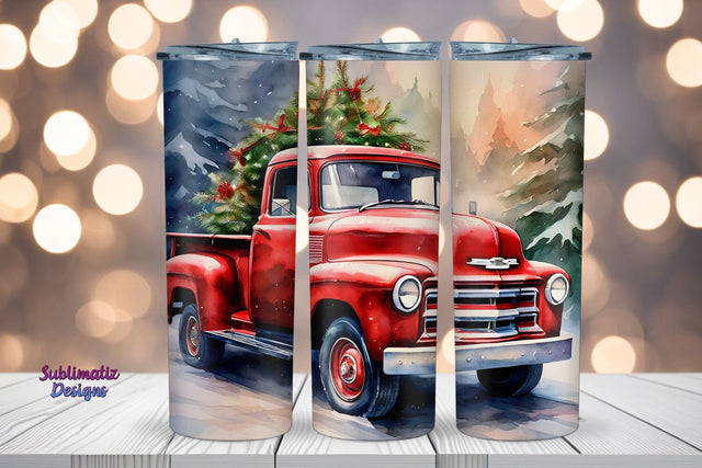 Vintage Red Truck Christmas Tumbler | 20 oz Skinny Tumbler Wrap Sublimation Christmas Design Sublimation Sublimatiz Designs 