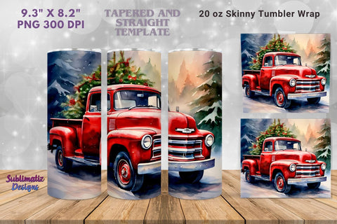 Vintage Red Truck Christmas Tumbler | 20 oz Skinny Tumbler Wrap Sublimation Christmas Design Sublimation Sublimatiz Designs 