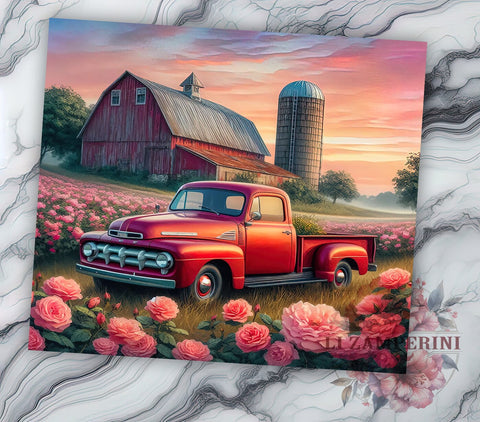 Vintage Red Truck Roses 20oz Tumbler Wrap PNG, Truck Roses Tumbler Png, Straight & Tapered Tumbler Wrap, Instant Digital Download Sublimation Li Zamperini 
