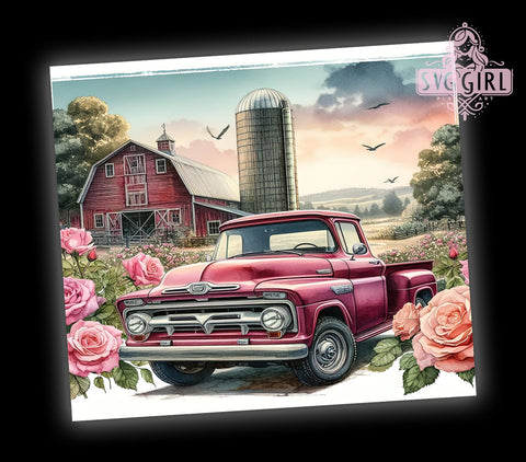 Vintage Red Truck Roses 20oz Tumbler Wrap Sublimation Design, Straight Tapered Tumbler Wrap, Truck Roses Tumbler Png, Instant Digital Download Sublimation SvggirlplusArt 