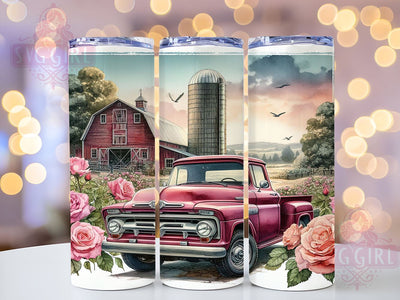 Vintage Red Truck Roses 20oz Tumbler Wrap Sublimation Design, Straight Tapered Tumbler Wrap, Truck Roses Tumbler Png, Instant Digital Download Sublimation SvggirlplusArt 