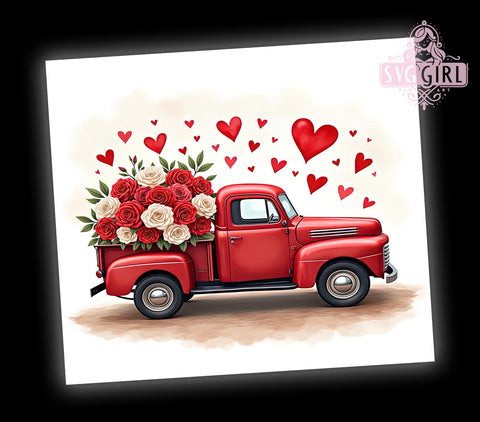 Vintage Red Truck Valentine's Tumbler Wrap, Valentine's Day Tumbler, Roses Sublimation, Hearts Design, Love Tumbler Wrap, 20oz Tumbler, Gift for Her Sublimation SvggirlplusArt 