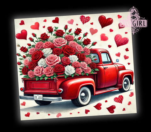Vintage Red Truck Valentine's Tumbler Wrap, Valentine's Day Tumbler, Roses Sublimation, Hearts Design, Love Tumbler Wrap, 20oz Tumbler, Gift for Her Sublimation SvggirlplusArt 