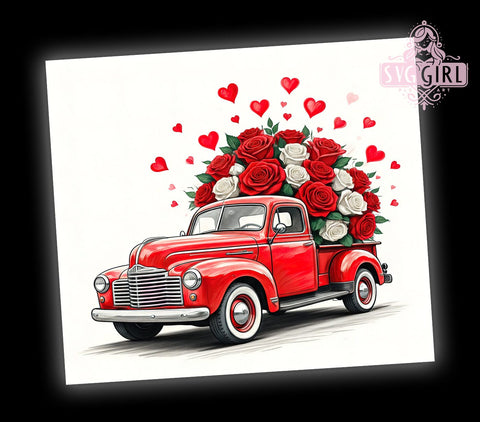 Vintage Red Truck Valentine's Tumbler Wrap, Valentine's Day Tumbler, Roses Sublimation, Hearts Design, Love Tumbler Wrap, 20oz Tumbler, Gift for Her Sublimation SvggirlplusArt 