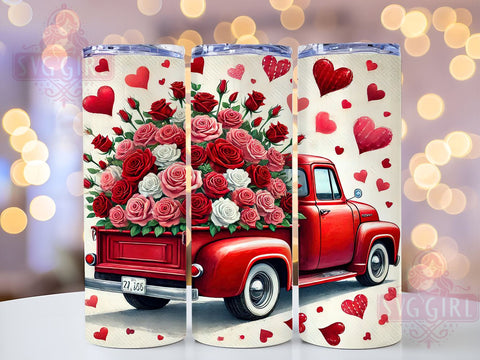 Vintage Red Truck Valentine's Tumbler Wrap, Valentine's Day Tumbler, Roses Sublimation, Hearts Design, Love Tumbler Wrap, 20oz Tumbler, Gift for Her Sublimation SvggirlplusArt 