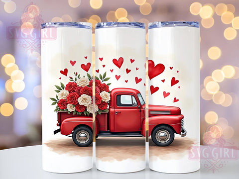 Vintage Red Truck Valentine's Tumbler Wrap, Valentine's Day Tumbler, Roses Sublimation, Hearts Design, Love Tumbler Wrap, 20oz Tumbler, Gift for Her Sublimation SvggirlplusArt 