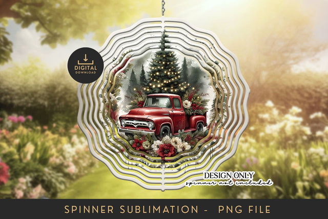 Vintage Red Truck Wind Spinner PNG Sublimation File Sublimation BijouBay 