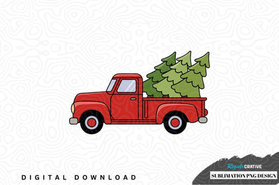 Vintage red truck with christmas trees sublimation png design Sublimation Regulrcrative 