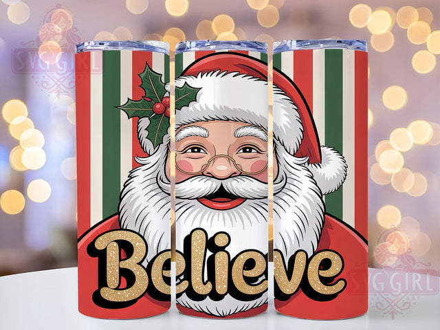 Vintage Retro Believe Santa Tumbler, Believe Christmas Wrap, Retro Holiday Sublimation, Classic Santa Cup, 20Oz Skinny Tumbler Wrap, Nostalgic Christmas Mug, Timeless Holiday Design Sublimation SvggirlplusArt 