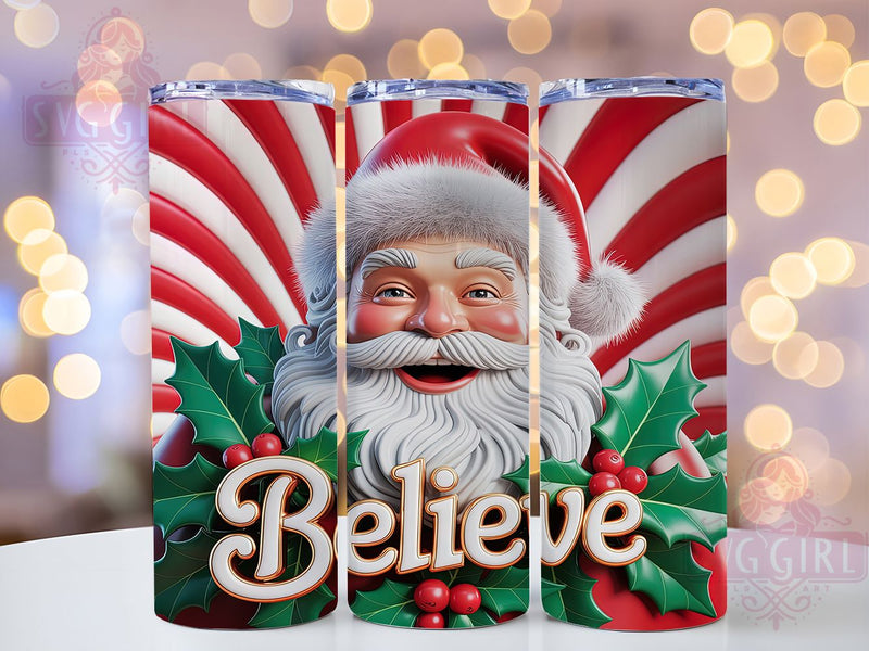 Vintage Retro Believe Santa Tumbler, Believe Christmas Wrap, Retro Holiday Sublimation, Classic Santa Cup, 20Oz Skinny Tumbler Wrap, Nostalgic Christmas Mug, Timeless Holiday Design Sublimation SvggirlplusArt 