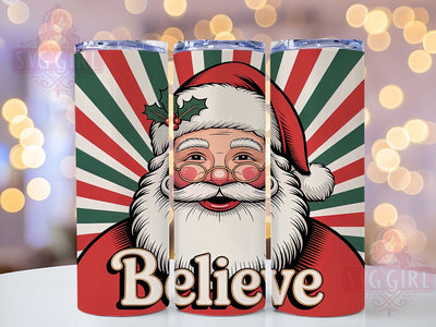 Vintage Retro Believe Santa Tumbler, Believe Christmas Wrap, Retro Holiday Sublimation, Classic Santa Cup, 20Oz Skinny Tumbler Wrap, Nostalgic Christmas Mug, Timeless Holiday Design Sublimation SvggirlplusArt 