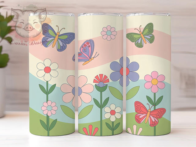 Vintage Retro Butterfly Floral Tumbler, Vintage Floral Tumbler, Artistic Butterfly Wrap, Whimsical Flower Wrap, Nostalgic Retro Wrap, Sublimation Design, Trendy Gift Idea Sublimation Lara' s Designs 