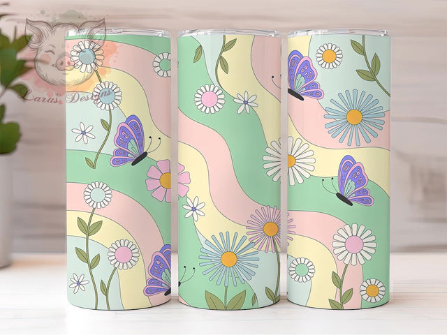 Vintage Retro Butterfly Floral Tumbler, Vintage Floral Tumbler, Artistic Butterfly Wrap, Whimsical Flower Wrap, Nostalgic Retro Wrap, Sublimation Design, Trendy Gift Idea Sublimation Lara' s Designs 