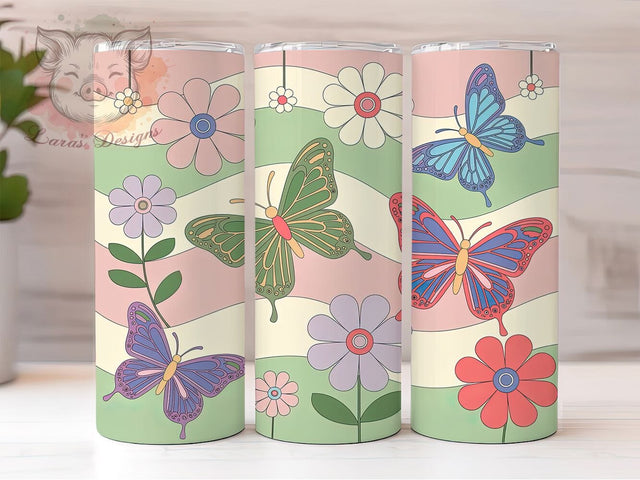 Vintage Retro Butterfly Floral Tumbler, Vintage Floral Tumbler, Artistic Butterfly Wrap, Whimsical Flower Wrap, Nostalgic Retro Wrap, Sublimation Design, Trendy Gift Idea Sublimation Lara' s Designs 