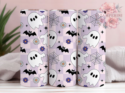 Vintage Retro Cute Halloween Ghost Tumbler, Retro Cute Ghost Cup Wrap, 20Oz Sublimation Design, Checkered Ghost Drinkware, Spooky Retro Coffee Cup, Halloween Vintage Tumbler, Cute Ghost Mug Sublimation Li Zamperini 