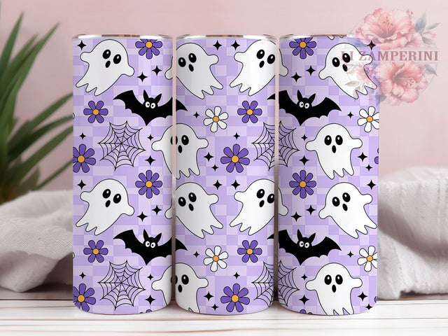 Vintage Retro Cute Halloween Ghost Tumbler, Retro Cute Ghost Cup Wrap, 20Oz Sublimation Design, Checkered Ghost Drinkware, Spooky Retro Coffee Cup, Halloween Vintage Tumbler, Cute Ghost Mug Sublimation Li Zamperini 