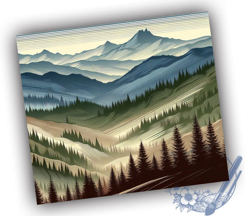 Vintage Retro Pine Trees 20oz Skinny Tumbler PNG, Forest Nightscape Tumbler Sublimation Wrap, Straight & Tapered Tumbler Wrap, Instant Digital Download Sublimation ToriDesigns 