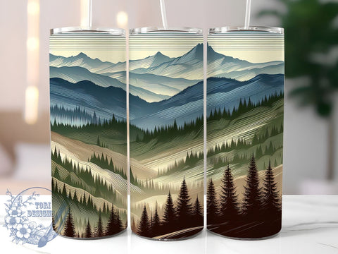 Vintage Retro Pine Trees 20oz Skinny Tumbler PNG, Forest Nightscape Tumbler Sublimation Wrap, Straight & Tapered Tumbler Wrap, Instant Digital Download Sublimation ToriDesigns 