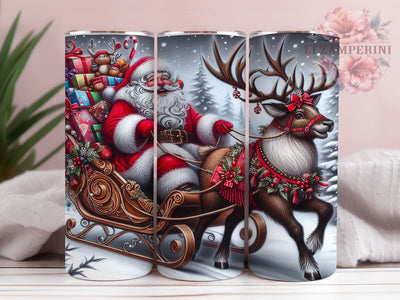 Vintage Retro Santa Christmas Tumbler, Reindeer Christmas Wrap, Classic Holiday Sublimation, Festive Santa Cup, 20Oz Skinny Tumbler Wrap, Retro Santa Mug, Traditional Christmas Design Sublimation Li Zamperini 