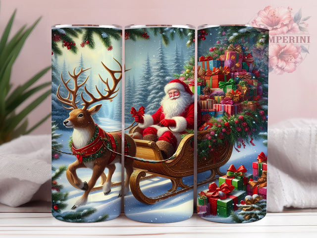 Vintage Retro Santa Christmas Tumbler, Reindeer Christmas Wrap, Classic Holiday Sublimation, Festive Santa Cup, 20Oz Skinny Tumbler Wrap, Retro Santa Mug, Traditional Christmas Design Sublimation Li Zamperini 