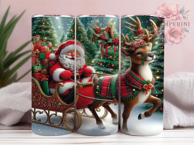 Vintage Retro Santa Christmas Tumbler, Reindeer Christmas Wrap, Classic Holiday Sublimation, Festive Santa Cup, 20Oz Skinny Tumbler Wrap, Retro Santa Mug, Traditional Christmas Design Sublimation Li Zamperini 