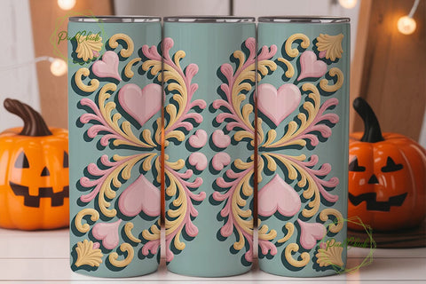 Vintage Rococo Heart 20oz Tumbler Wrap Sublimation PixelChick 