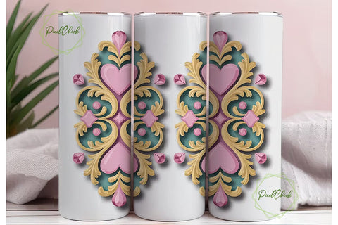 Vintage Rococo Heart 20oz Tumbler Wrap Sublimation PixelChick 